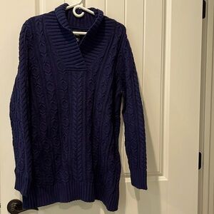 Navy blue Ladies cotton Cable Knit Tunic Sweater by Lands End XL